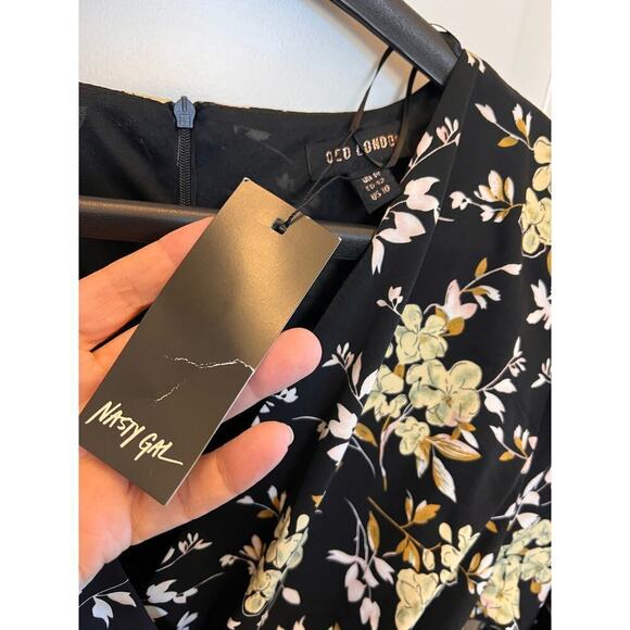 QED London NWT flare  black & tan floral print dress. Sz 14. UK and 10 US Lined. - Picture 3 of 14